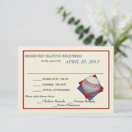 Baseball Wedding Reply RSVP Kaartje (Staand voorkant)
