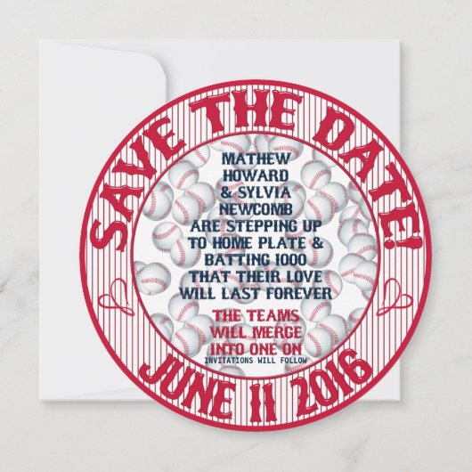 Baseball Wedding Save-the-Date-HOWARD, Optie 1 Kaart (Achterkant)
