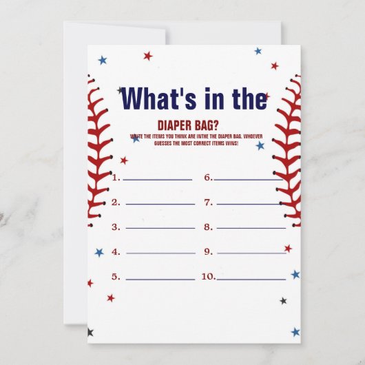 Baseball what in the bag Baby shower game Card Kaart (Voorkant)
