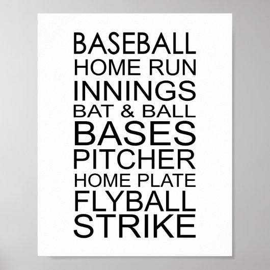 Baseball Words and PhrasesTypografie Poster (Voorkant)
