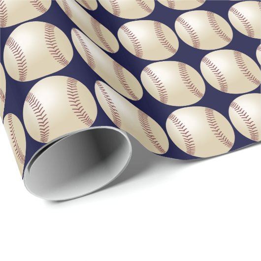 Baseball Wrapping Paper, donkerblauwe achtergrond Cadeaupapier (Rol Hoek)