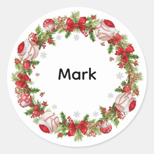 Baseball Wreath Kerstmis thema Ronde Sticker (Voorkant)
