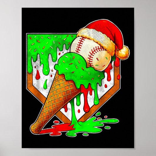 Baseball Xmas Christmas Baseball Ice Cream Drip Bo Poster (Voorkant)