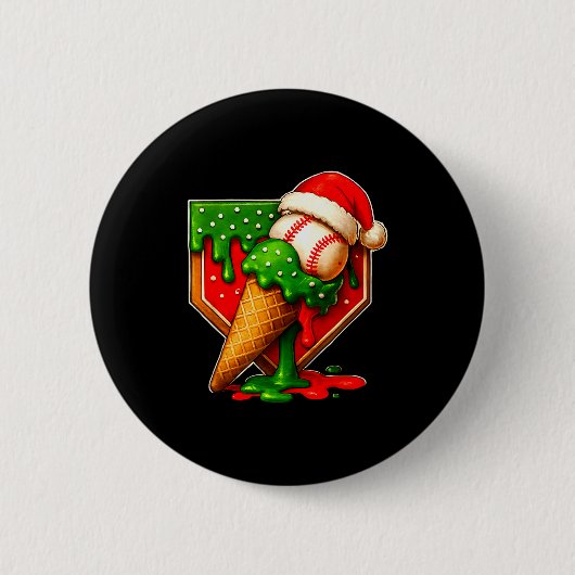 Baseball Xmas Christmas Baseball Ice Cream Drip Bo Ronde Button 5,7 Cm (Voorkant)