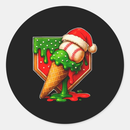 Baseball Xmas Christmas Baseball Ice Cream Drip Bo Ronde Sticker (Voorkant)