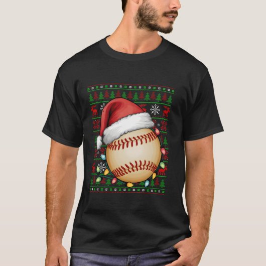 Baseball Xmas Lights Ugly Santa Hat Baseball Chris T-shirt (Voorkant)