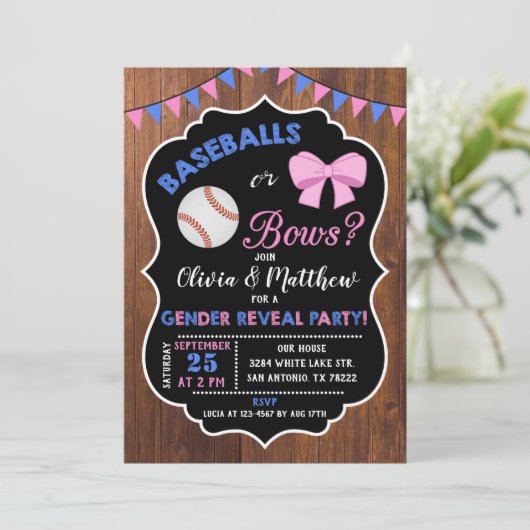 Baseballen of bogen gender onthullen uitnodiging (Staand voorkant)