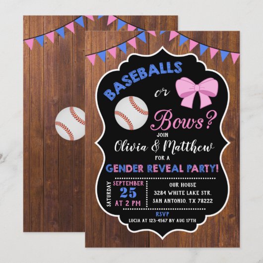 Baseballen of bogen gender onthullen uitnodiging (Voorkant / Achterkant)