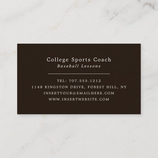 Baseballetjes op het veld, Baseball Player, Coach Visitekaartje (Achterkant)