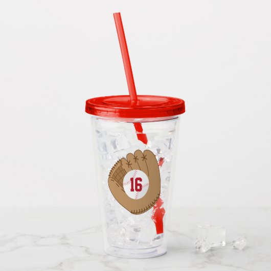 Baseballhandschoen Jerseynummer Acryl Drinkbeker (Voorkant ijs)