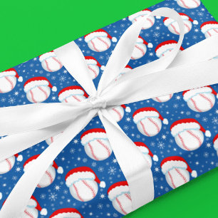 Baseballs Draag Santa's Pet & Sneeuwvlokken Denim  Cadeaupapier