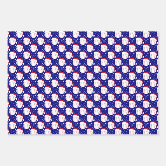 Baseballs Draag Santa's Pet & Sneeuwvlokken Kleurr Inpakpapier Vel (Voorkant 3)