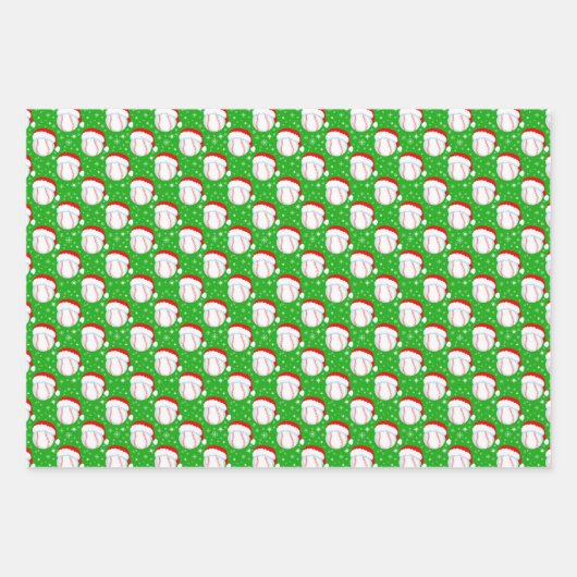 Baseballs Draag Santa's Pet & Sneeuwvlokken Kleurr Inpakpapier Vel (Voorkant 2)