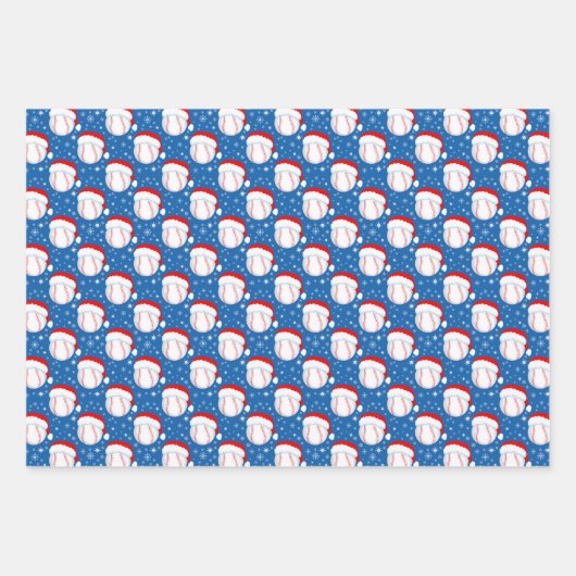 Baseballs Draag Santa's Pet & Sneeuwvlokken Kleurr Inpakpapier Vel (Voorkant)