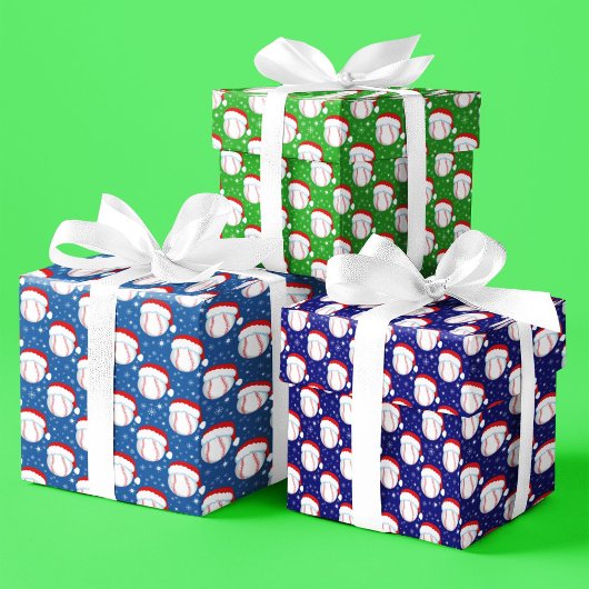 Baseballs Draag Santa's Pet & Sneeuwvlokken Kleurr Inpakpapier Vel
