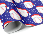 Baseballs Draag Santa's Pet & Snowflakes Navy Cadeaupapier (Rol Hoek)