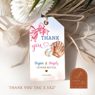 Baseballs en Bogen Dank u Gift Labels Cadeaulabel