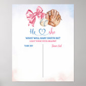 Baseballs en Bows Gender Reveal Stembord Poster (Voorkant)