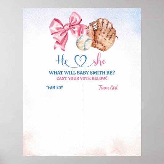 Baseballs en Bows Gender Reveal Stembord Poster (Voorkant)
