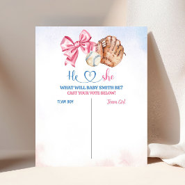 Baseballs en Bows Gender Reveal Stembord Poster