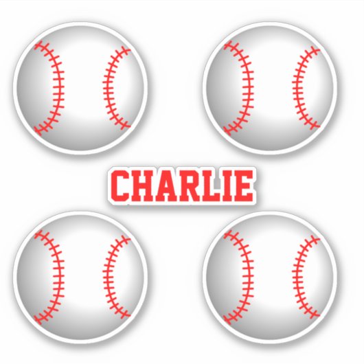 Baseballs met rode stiksels en aangepaste naam sticker (Voorkant)