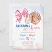 Baseballs of Bows Baby Gender Reveal Kaart (Voorkant)