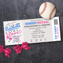 Baseballs of Bows Gender Reveal Ticket Style
