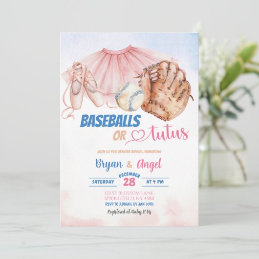 Baseballs of Tutus Gender Reveal Kaart (Staand voorkant)