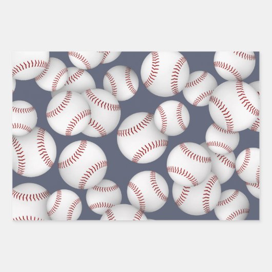 Baseballs Softballs Coördinerende Set van 3 Inpakpapier Vel (Voorkant)