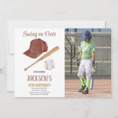 Baseballs verjaardagsuitnodiging met foto kaart (Voorkant)