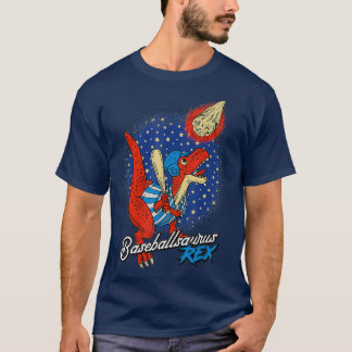 Baseballsaurus T-Rex Dinosaur die honkbal speelt T-shirt