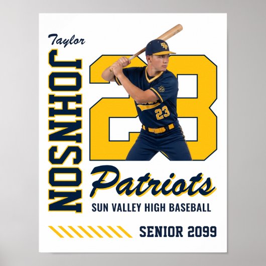 Baseballspeler Aangepaste Foto Jersey Nummer Blauw Poster (Voorkant)