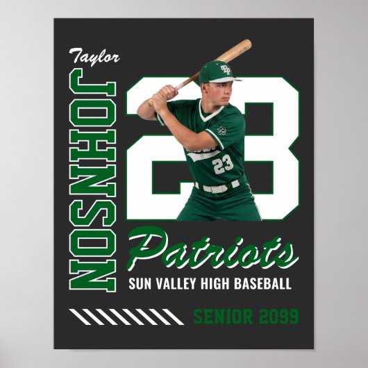 Baseballspeler Aangepaste Foto Jersey Nummer Groen Poster (Voorkant)