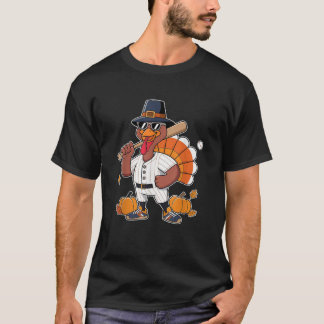 Baseballspeler Turkey Funny Thanksgiving Day Boys T-shirt
