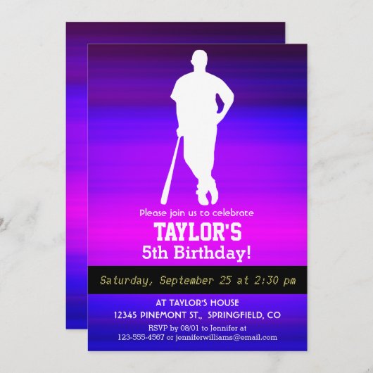 Baseballspeler; Vibrant Violet Blue en Magenta Kaart (Voorkant / Achterkant)