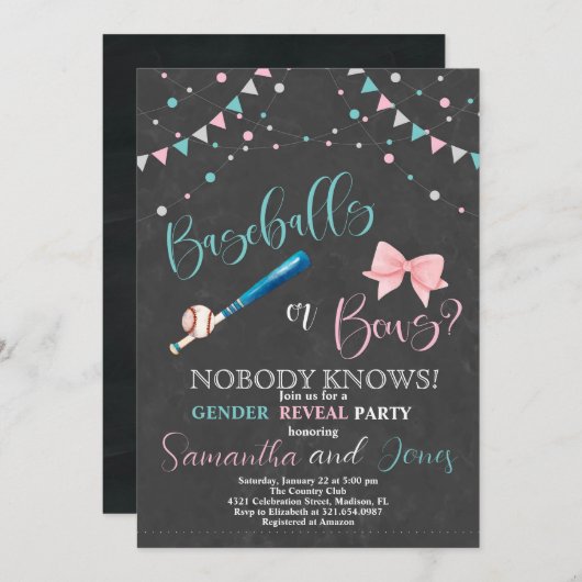 Basebollen of bogen Gender Reopenbaarmakingspartij Kaart (Voorkant / Achterkant)