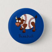 Basebull Funny Baseball Bull Button Pin (Voorkant)