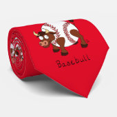 Basebull Funny Baseball Bull Mannen Stropdas (Opgerold)