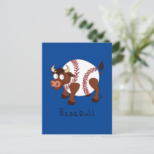 Basebull Funny Bull Baseball Briefkaart (Staand voorkant)