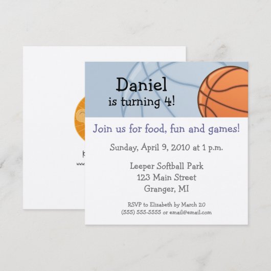 Baseketball Birthday Party Invitations 5.25 in Kaart (Voorkant / Achterkant)