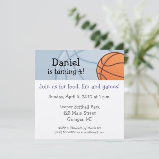 Baseketball Birthday Party Invitations 5.25 in Kaart (Staand voorkant)