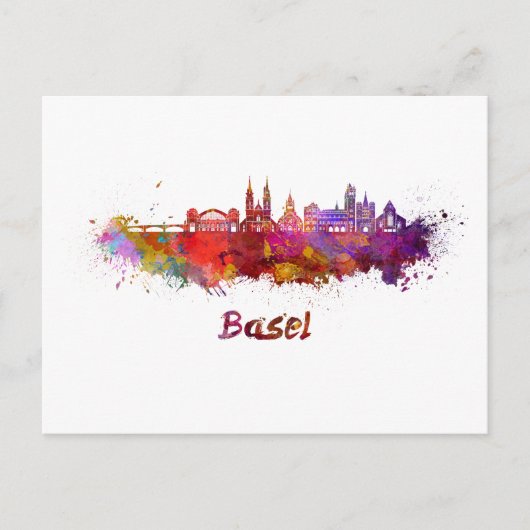 Basel skyline in watercolor briefkaart (Voorkant)