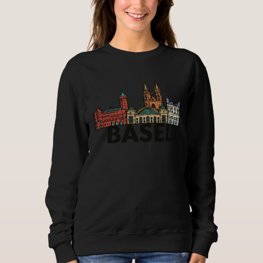 Basel Switzerland City Skyline Silhouette Outline  Trui (Voorkant)