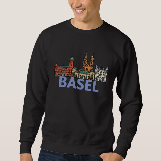 Basel Switzerland City Skyline Silhouette Outline  Trui (Voorkant)