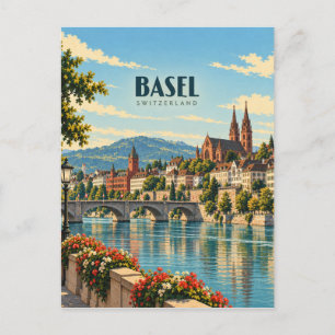 Basel Zwitserland Vintage Reis Kunst Briefkaart