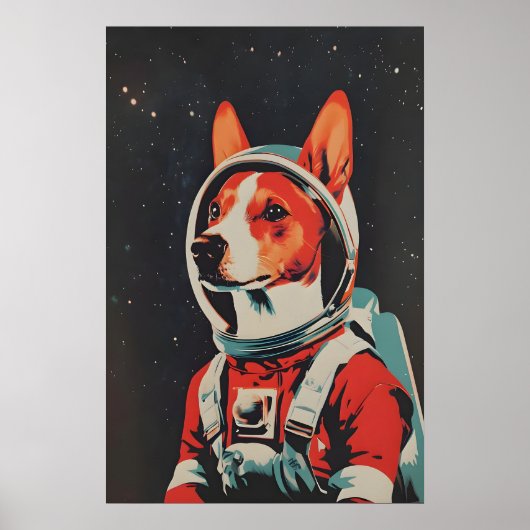 Basenji Astronaut Poster, Basenji Retro Print (Voorkant)