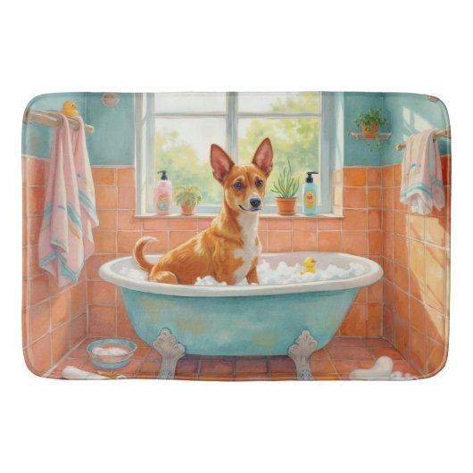 Basenji badtijd Speelse badkamer decoratie Badmat (Voorkant)
