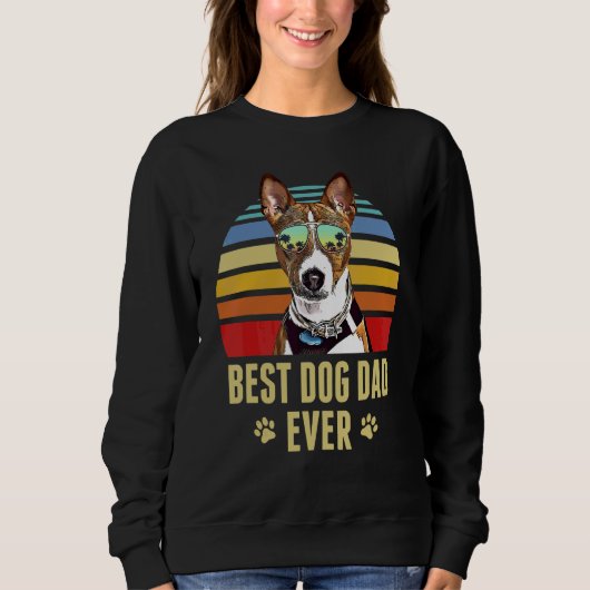 Basenji Best Dog Dad Ever Retro Sunset Trui (Voorkant)