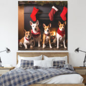 Basenji bij de Haard Kerstmis Canvas Afdruk (Insitu (Slaapkamer))
