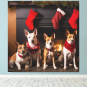 Basenji bij de Haard Kerstmis Canvas Afdruk (Insitu (Houten vloer))